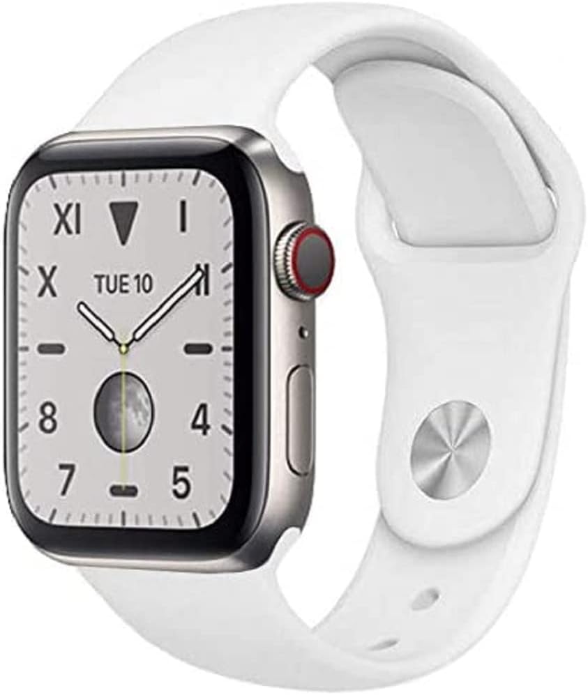 Apple Watch Series 5 (2019) 44mm GPS + Cellular - Silver Titanium Case &amp; White Sport Band (Refurbished)