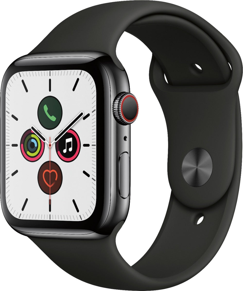 Apple Watch Series 5 (GPS + LTE) 44mm Black Stainless Steel Case &amp; Black Sport Band (Pre-Owned)