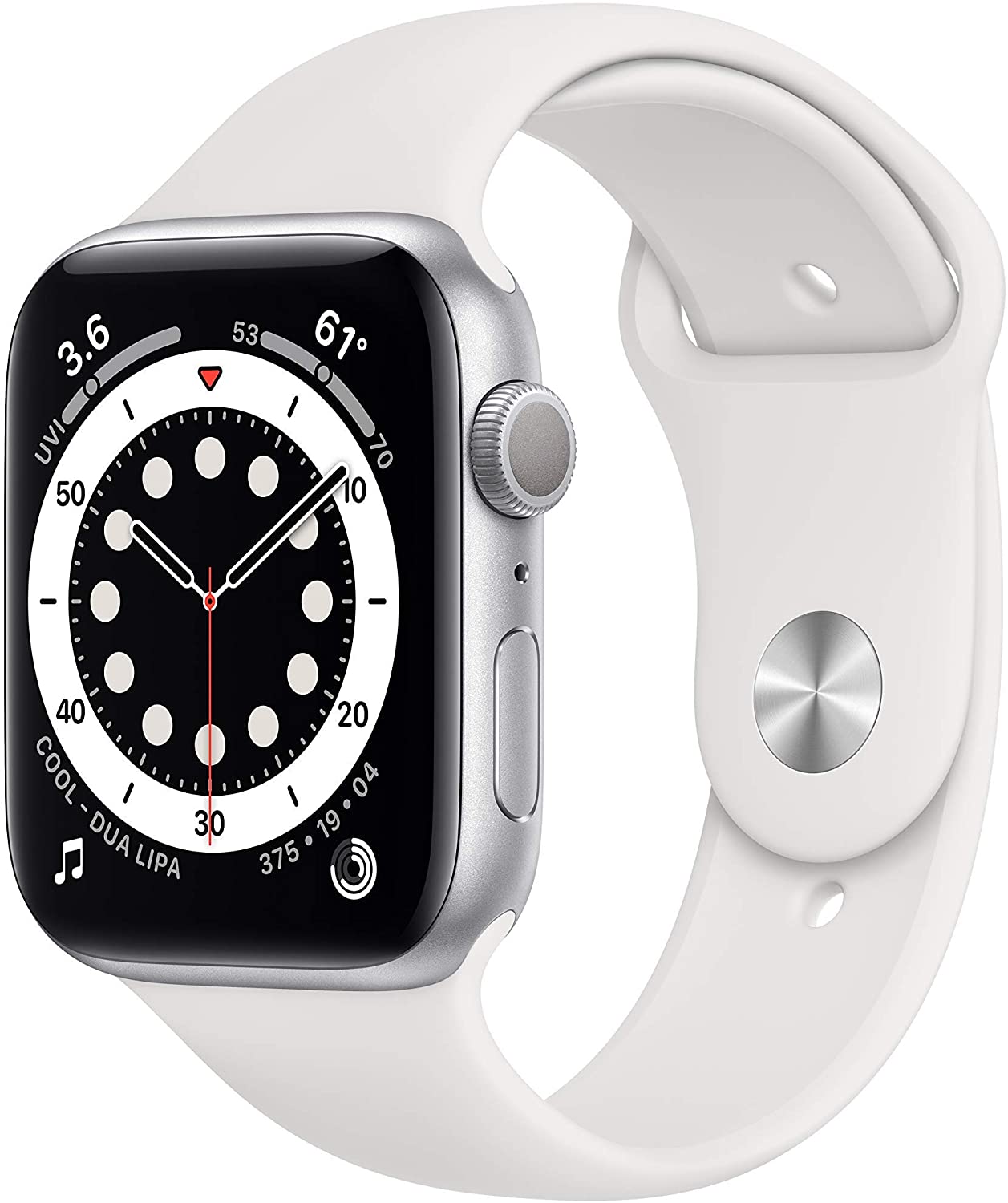 Apple Watch Series 6 GPS w/ 44MM Silver Aluminum Case & White Sport Band (Renewed)