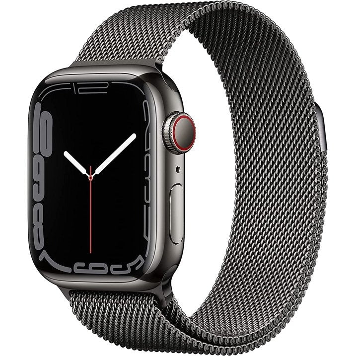 Apple Watch Series 7 GPS + LTE 41MM Graphite Stainless Steel Case Milanese Loop (Renewed)