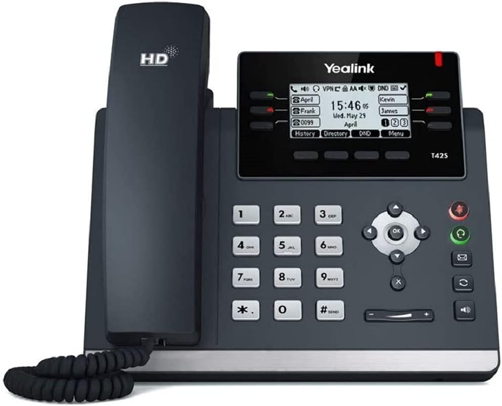 Yealink SIP-T42S IP Phone, 2.7-Inch Graphical Display Dual-Port Gigabit Ethernet (Pre-Owned)