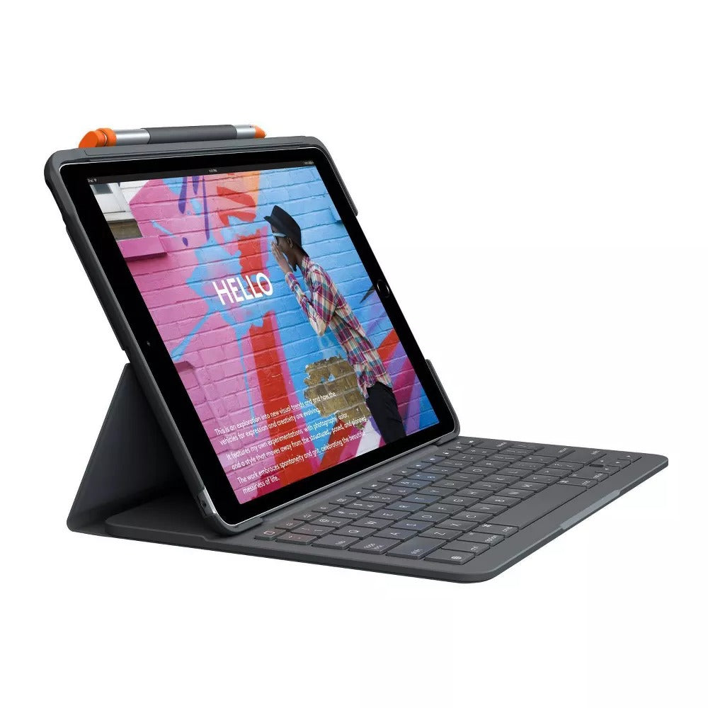 Logitech Slim Folio Keyboard Folio Case for iPad (7th/8th/9th Gen) - Graphite (Pre-Owned)