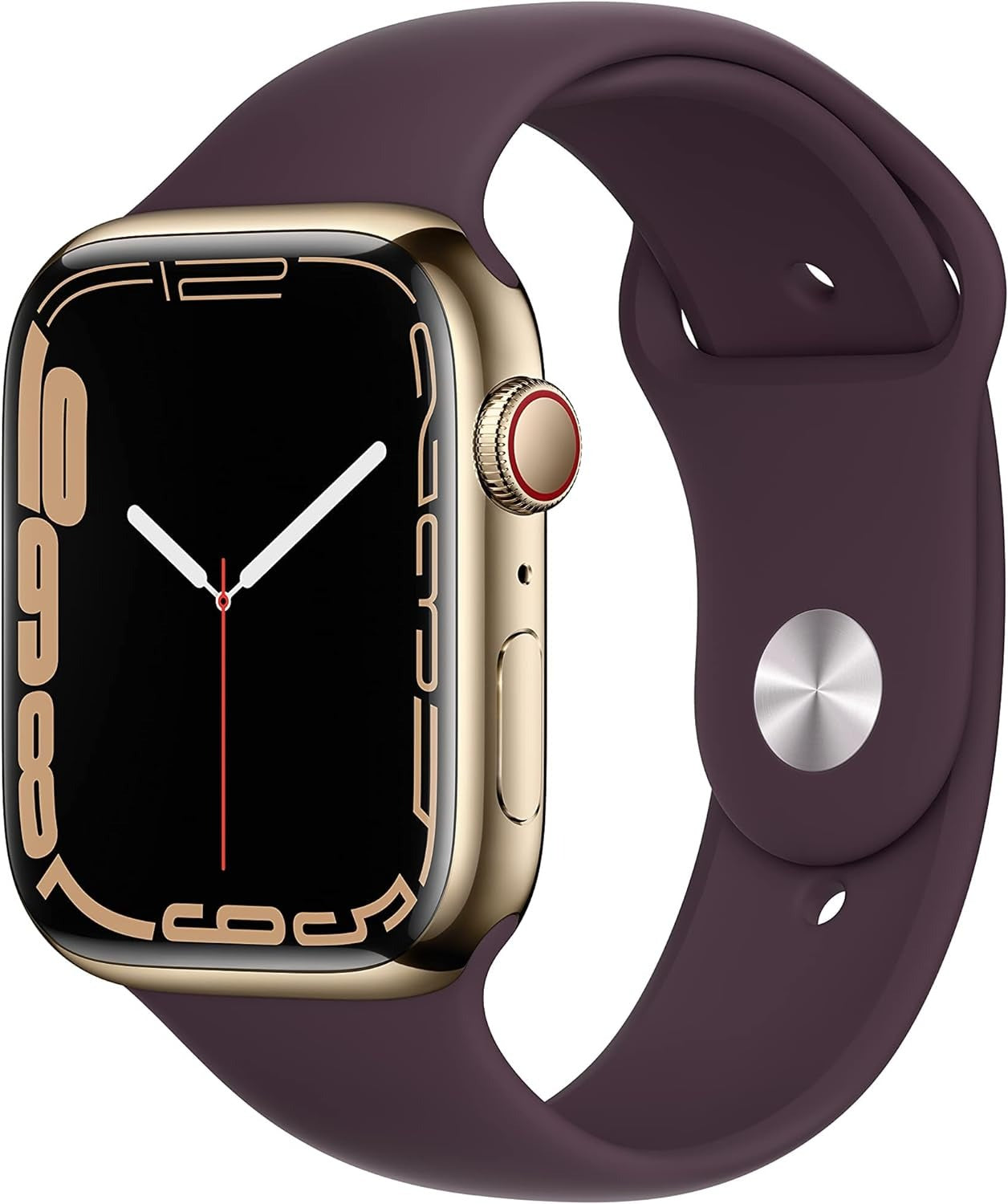 Apple Watch Series 7 (GPS + LTE) 45mm Gold Stainless Steel Case &amp; Dark Cherry Sport Band (Refurbished)