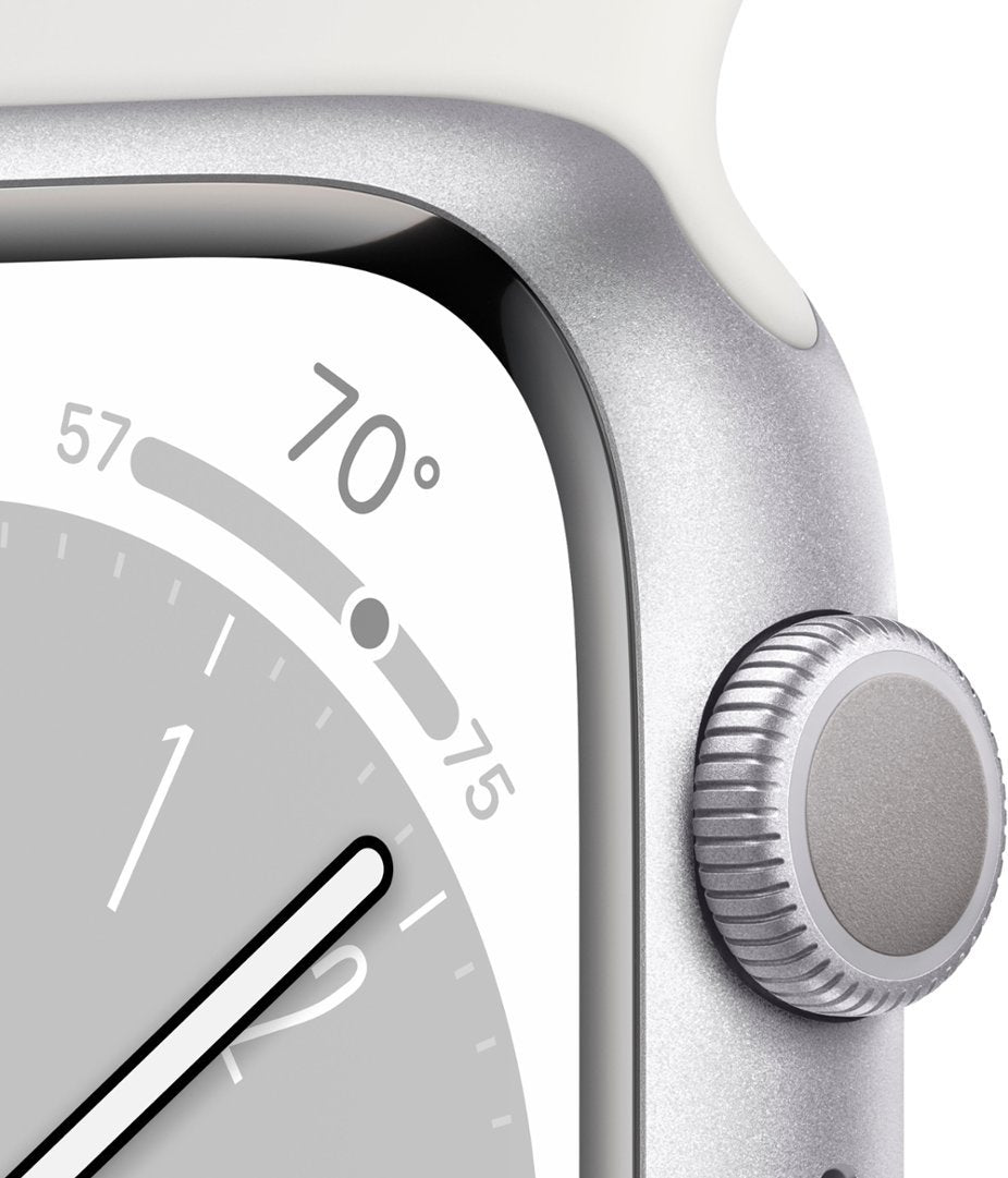 Apple Watch Series 8 (GPS + LTE) 45mm Silver Aluminum Case & White Sport Band (Renewed)