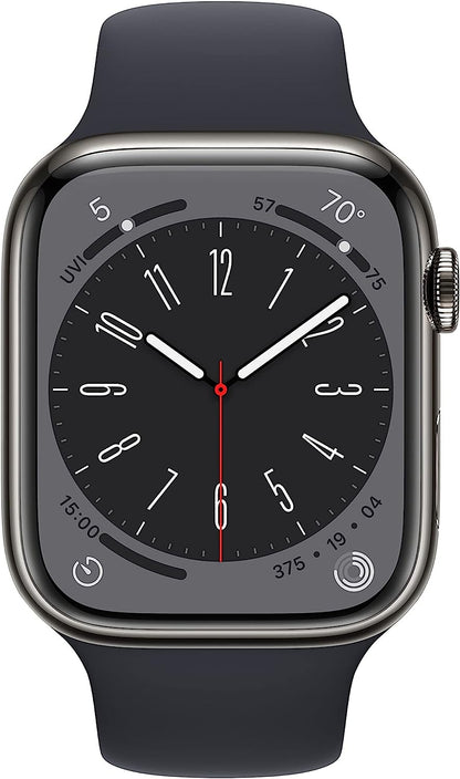 Apple Watch Series 8 (GPS + LTE) 45mm Silver Stainless Steel Case &amp; Midnight Sport Band (Refurbished)