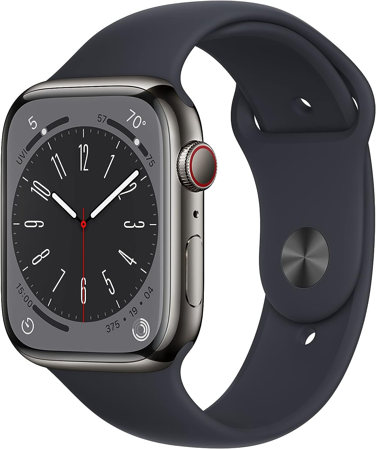 Apple Watch Series 8 (GPS + LTE) 45mm Silver Stainless Steel Case &amp; Midnight Sport Band (Refurbished)