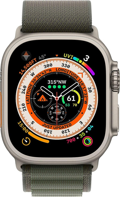 Apple Watch Ultra (GPS + LTE) 49mm Silver Titanium Case &amp; Green Alpine Loop - Medium (Pre-Owned)
