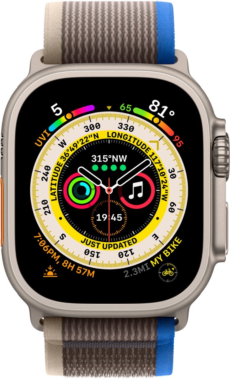 Apple Watch Series Ultra - Titanium Case w/ S/M Blue/Gray Trail Loop, Unlocked, 49mm - Certified Refurbished