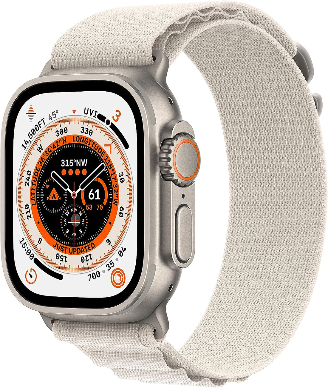 Apple Watch Ultra (GPS + LTE) 49mm Silver Titanium Case &amp; Starlight Alpine Loop - Medium (Pre-Owned)