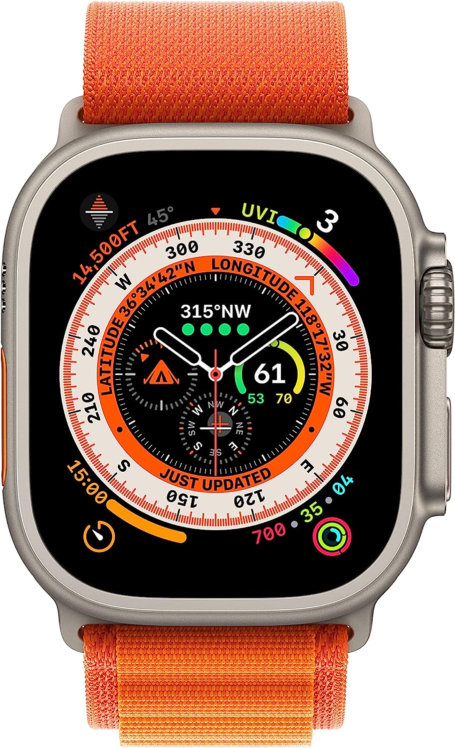 Apple Watch Ultra (GPS + LTE) 49mm Silver Titanium Case &amp; Orange Alpine Loop - Small (Pre-Owned)