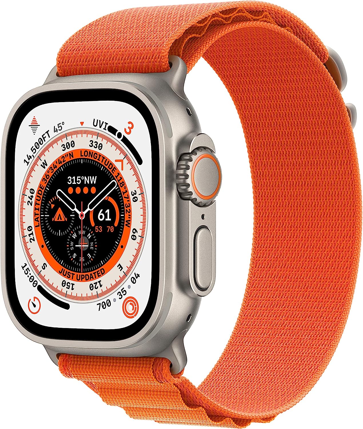 Apple Watch Ultra (GPS + LTE) 49mm Silver Titanium Case &amp; Orange Alpine Loop - Medium (Pre-Owned)