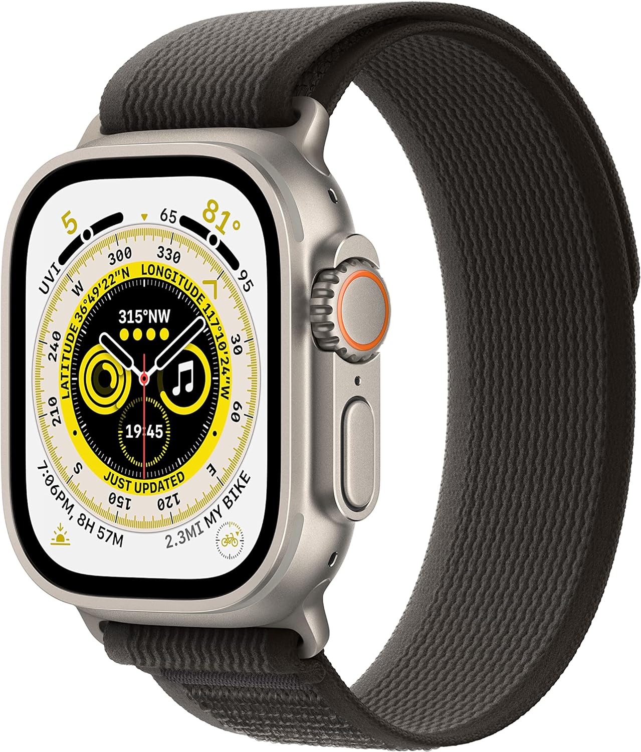 Apple Watch Ultra (GPS + LTE) 49mm Silver Titanium Case & Black/Gray Trail Loop - S/M (Pre-Owned)