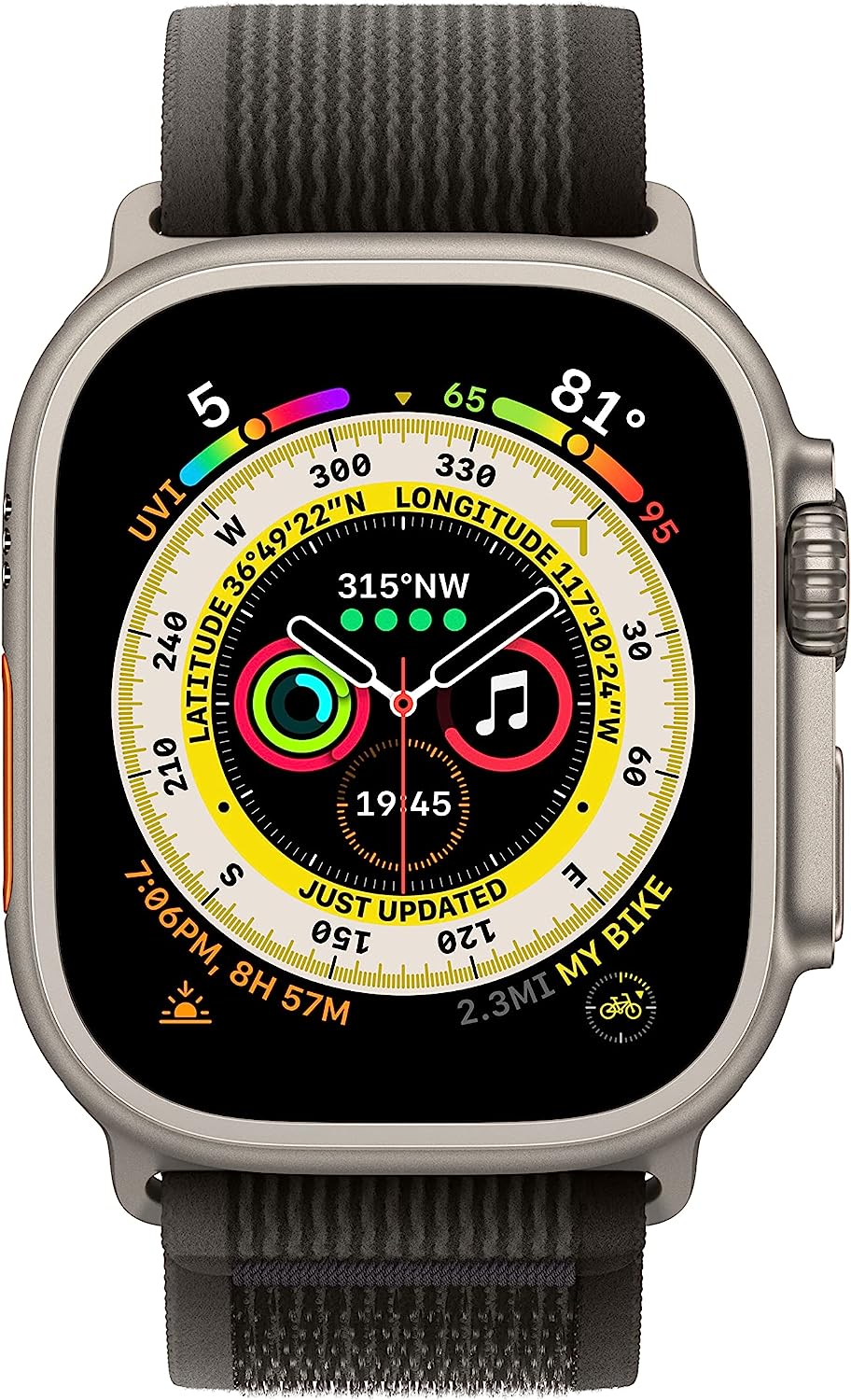 Apple Watch Ultra (GPS + LTE) 49mm Silver Titanium Case & Black/Gray Trail Loop - S/M (Pre-Owned)