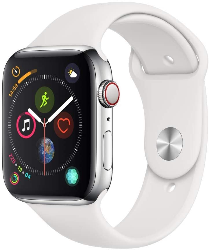 Apple Watch Series 4 (2018) 44mm GPS + Cellular - Stainless Steel Case &amp; White Sport Band (Pre-Owned)