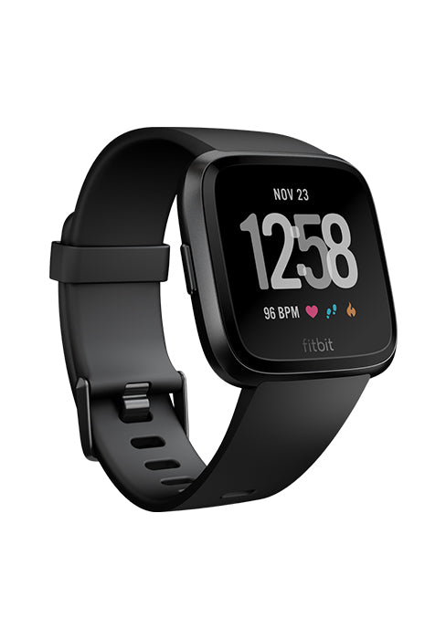 Fitbit Versa Smart Watch with Heart Rate Monitor, S &amp; L Bands Included - Black (Pre-Owned)