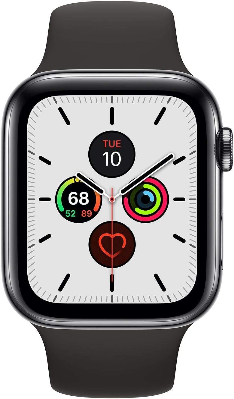 Apple Watch Series 5 (GPS + LTE) 44mm Space Black Titanium Case & Black Sport Band (Renewed)