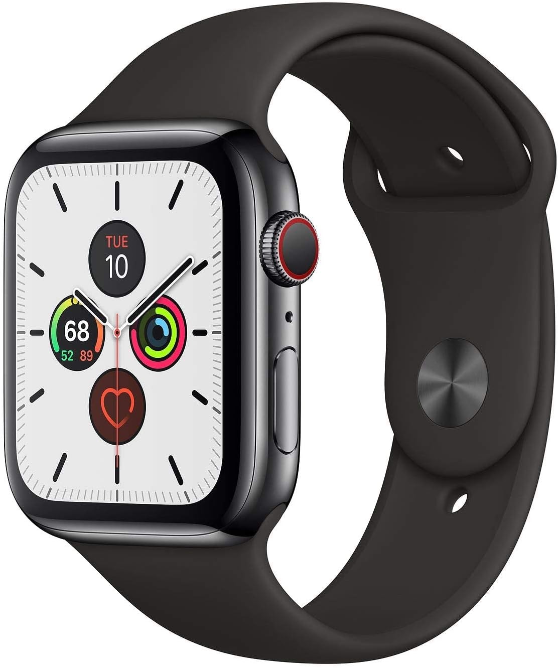 Apple Watch Series 5 (GPS + LTE) 44mm Space Black Titanium Case & Black Sport Band (Renewed)