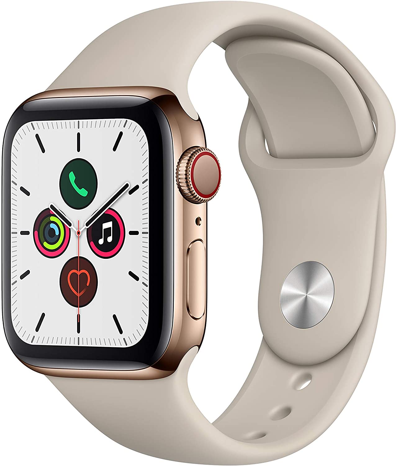 Apple Watch Series 5 (2019) 40mm GPS + Cellular - Gold Stainless Steel Case &amp; Stone Sport Band (Refurbished)
