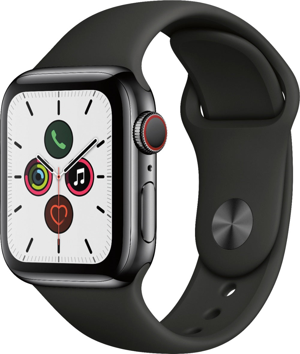 Apple Watch Series 5 GPS+LTE w/ 40MM Black Stainless Steel Case Black Sport Band (Certified Refurbished)