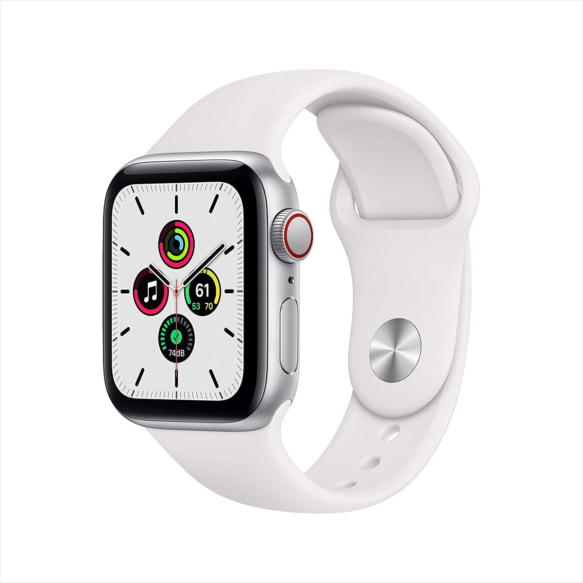 Apple Watch SE 1st Gen (GPS + LTE) 40mm Silver Aluminum Case & White Sport Band (Renewed)