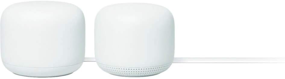 Nest Wifi Mesh Router (AC2200) & 1 point with Google Assistant - 2 pack - Snow (Refurbished)