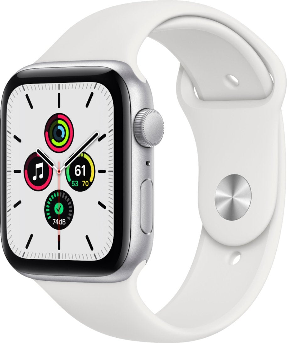 Apple Watch (GPS) - Series SE - 44MM Silver Aluminum Case White Sport Band (Refurbished)