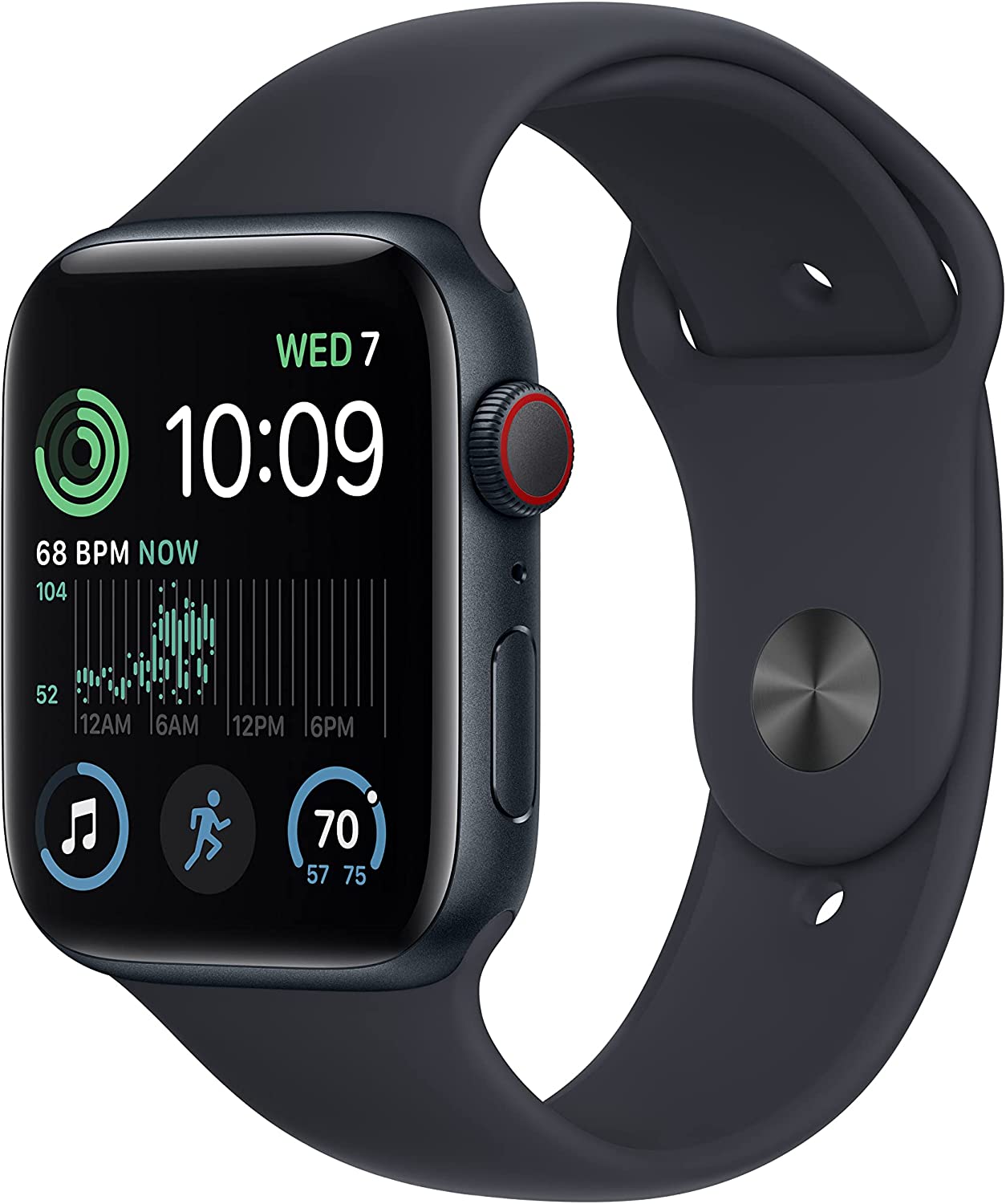 Apple Watch Series SE 2nd Gen (2022) 44mm GPS + Cellular - Midnight Aluminum Case &amp; Black Sport Band (Certified Refurbished)