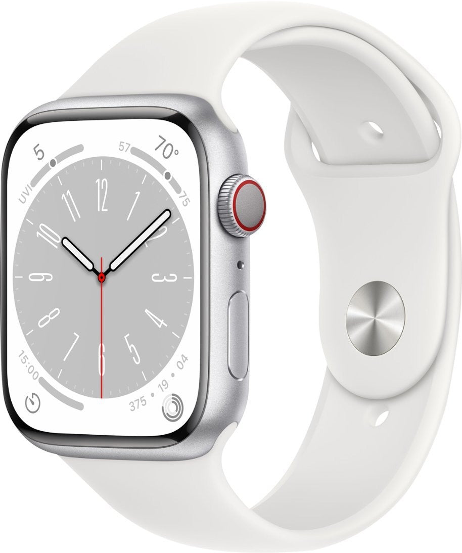 Apple Watch Series 8 (GPS + LTE) 45mm Silver Aluminum Case &amp; White Sport Band (Refurbished)