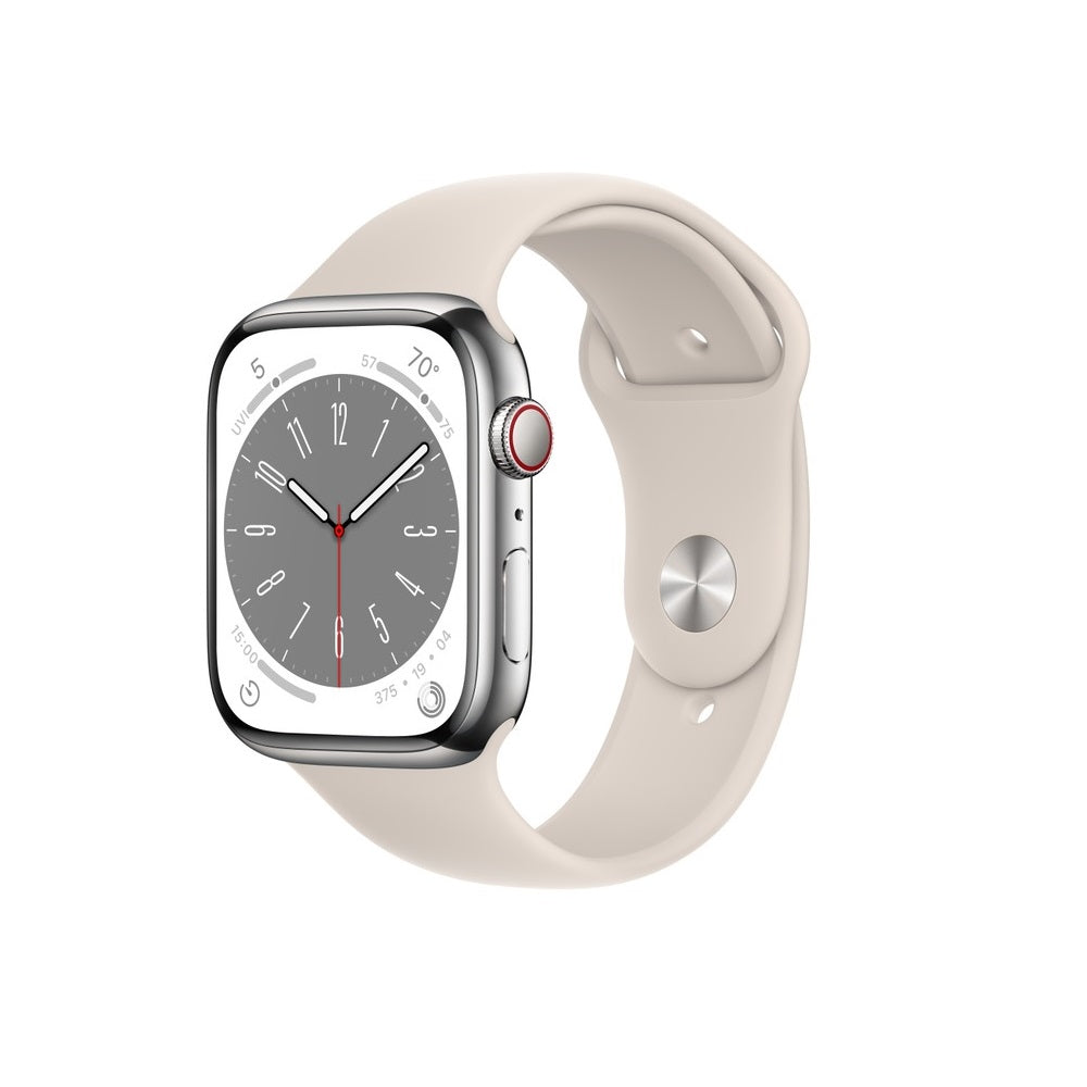 Apple Watch Series 8 (GPS + LTE) 45mm Silver Stainless Steel Case & Starlight Sport Band (Refurbished)
