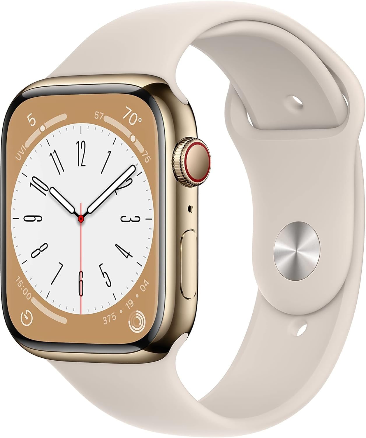 Apple Watch Series 8 (GPS + LTE) 45MM Gold Stainless Steel Case Starlight Sport Band (Certified Refurbished)