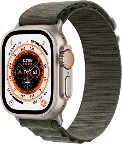 Apple Watch Ultra (GPS + LTE) 49mm Silver Titanium Case &amp; Green Alpine Loop - Medium (Refurbished)