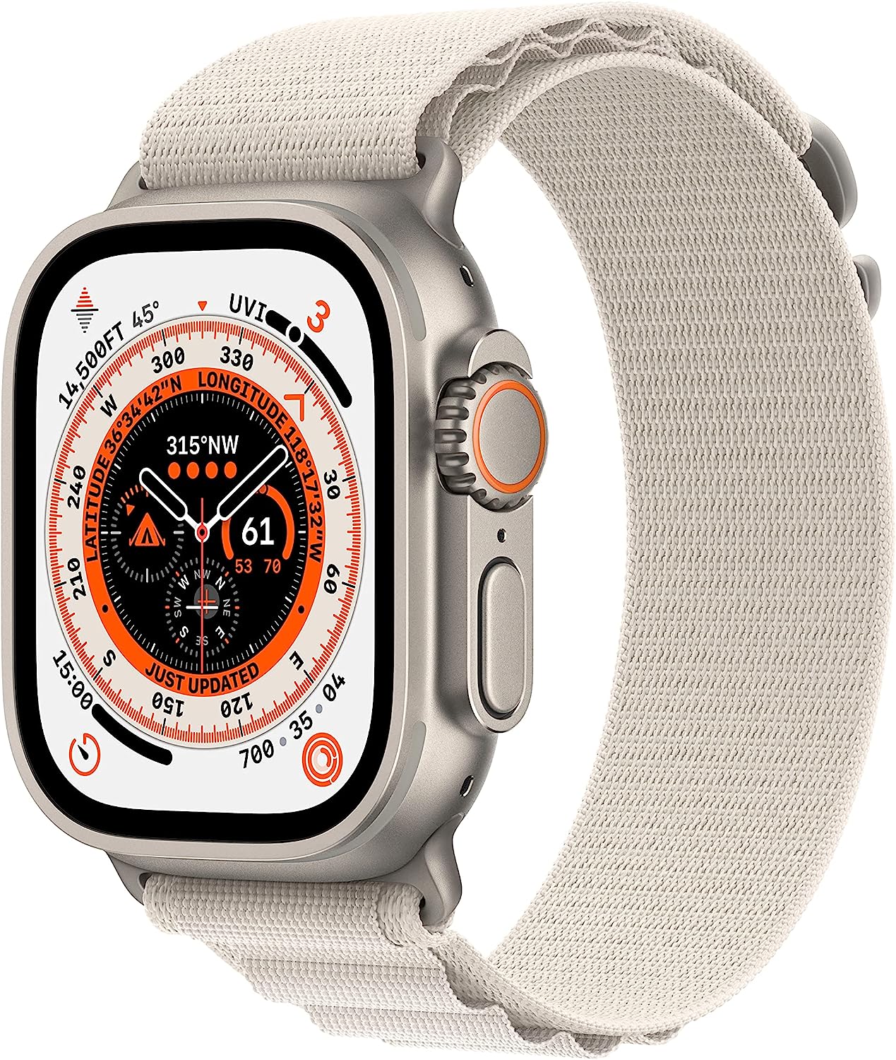 Apple Watch Ultra (GPS + LTE) 49mm Silver Titanium Case & Starlight Alpine Loop - Small (Refurbished)