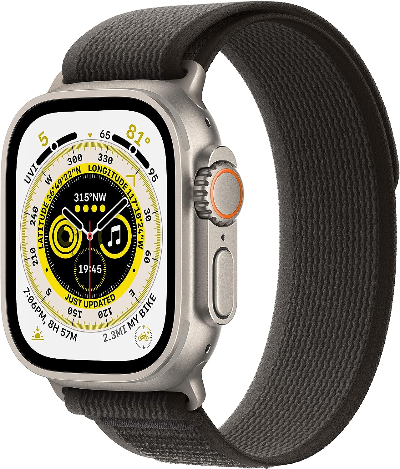 Apple Watch Ultra (GPS + LTE) 49mm Silver Titanium Case &amp; Black/Gray Trail Loop - M/L (Refurbished)