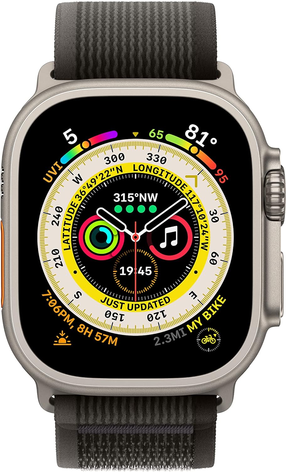 Apple Watch Ultra (GPS + LTE) 49mm Silver Titanium Case &amp; Black/Gray Trail Loop - M/L (Refurbished)