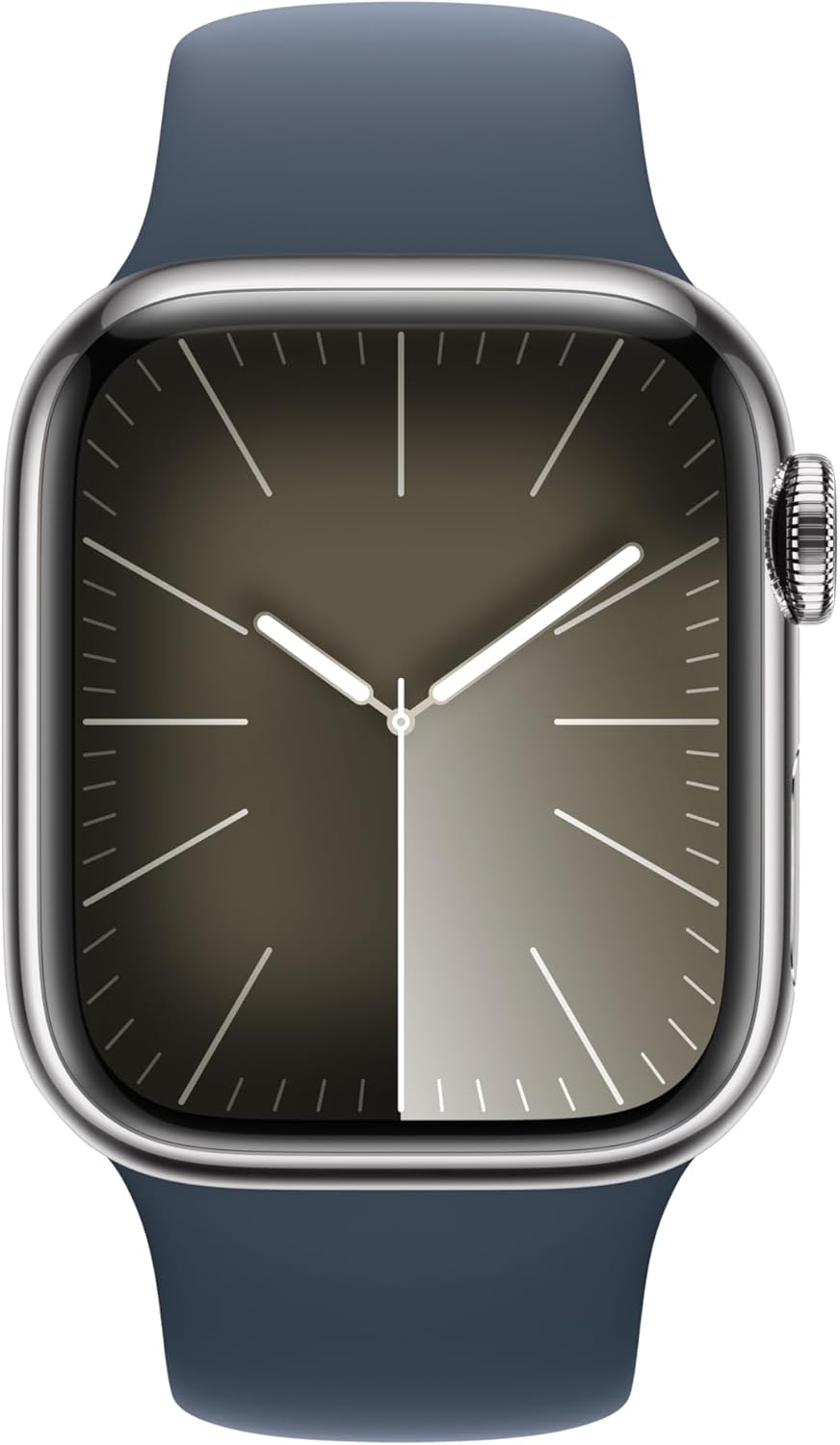 Apple Watch Series 9 (GPS + LTE) 45MM Silver Stainless Steel Case Storm Blue Sport Band (Refurbished)