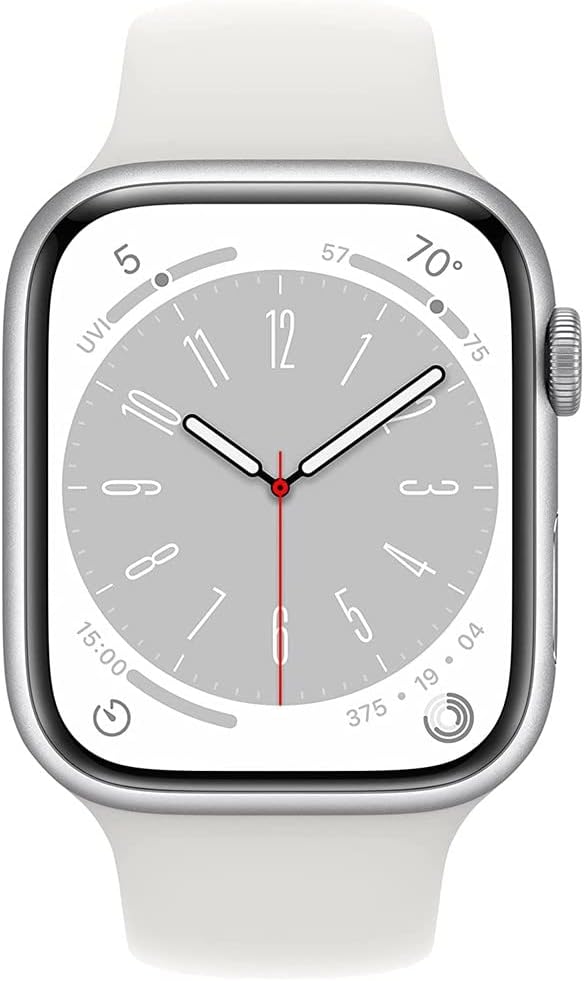 Apple Watch Series 8 (GPS) 41MM Silver Aluminum Case White Sport Band (Renewed)
