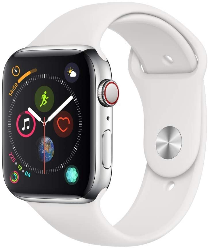 Apple Watch Series 4 GPS+LTE w/ 44MM Stainless Steel Case &amp; White Sport Band (Refurbished)