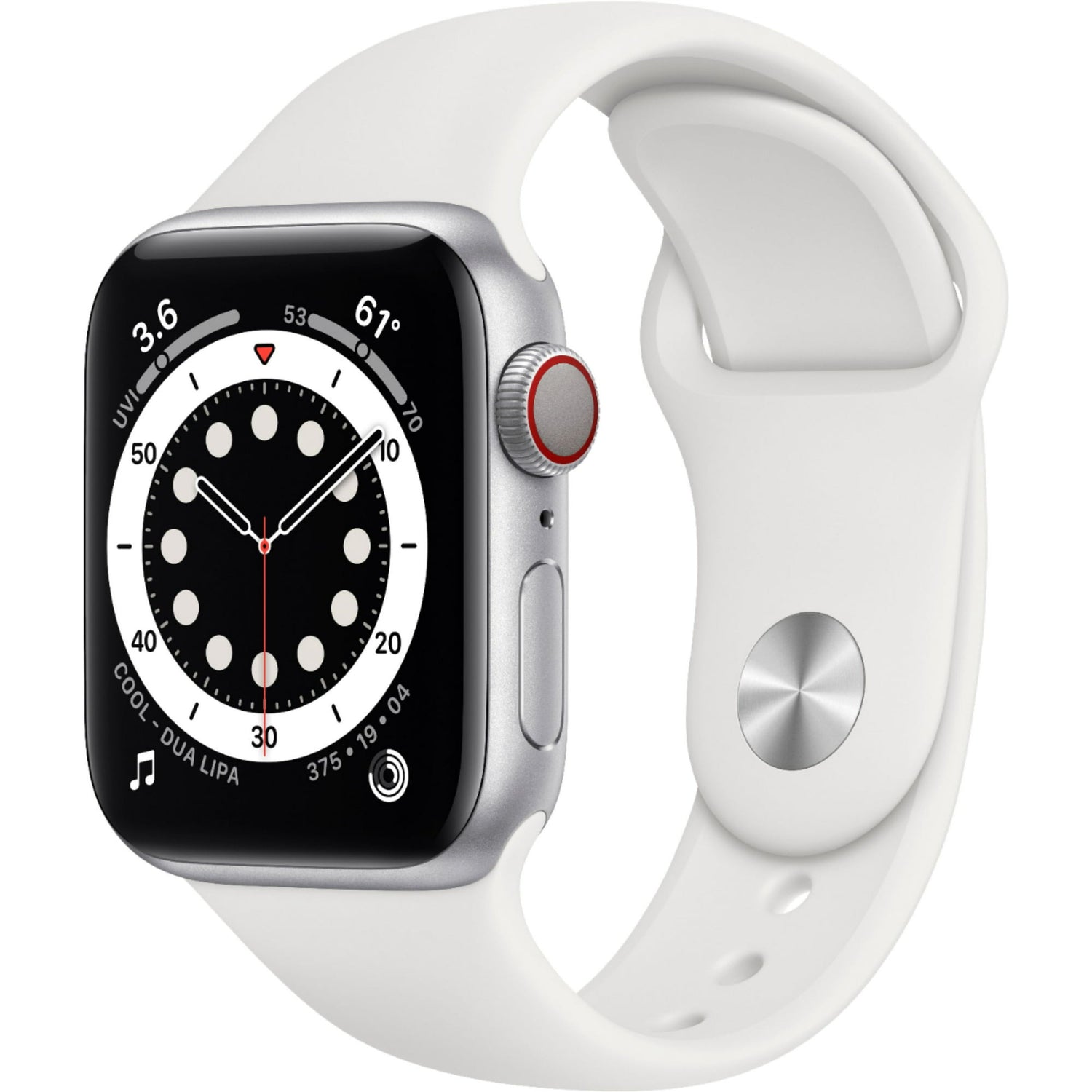 Apple Watch Series 6 (2020) 44mm GPS + Cellular -  Stainless Steel Case &amp; White Sport Band (Used)