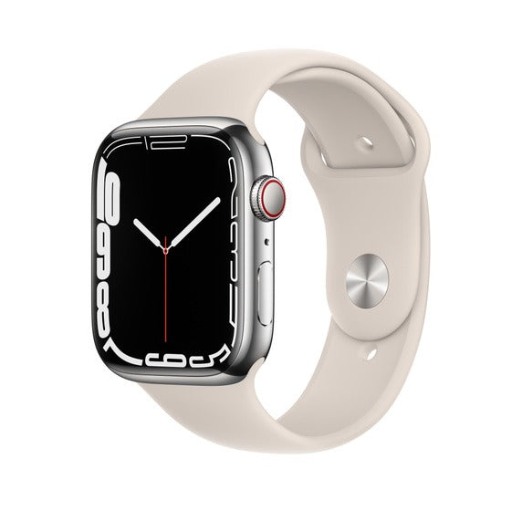 Apple Watch Series 7 (GPS + LTE) 45mm Silver Stainless Steel Case & Starlight Sport Band (Used)