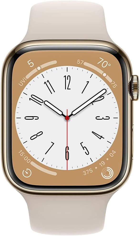 Apple Watch Series 8(GPS+LTE)41MM Gold Stainless Steel Case Starlight Sport Band (Renewed)